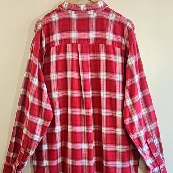 Cabelas Men's 2XL-Tall Red Plaid Flannel Shirt Button Up Long Sleeves - Picture 7 of 10